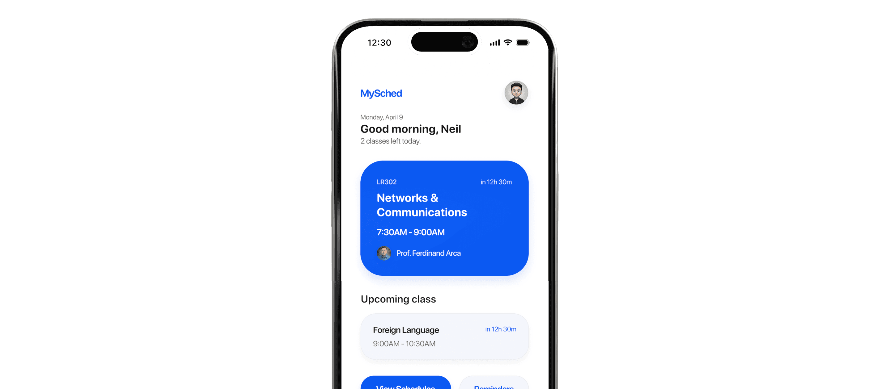 After MySched placeholder showing one clean schedule view.