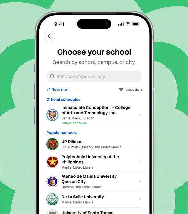MySched school picker listing official and popular school schedules