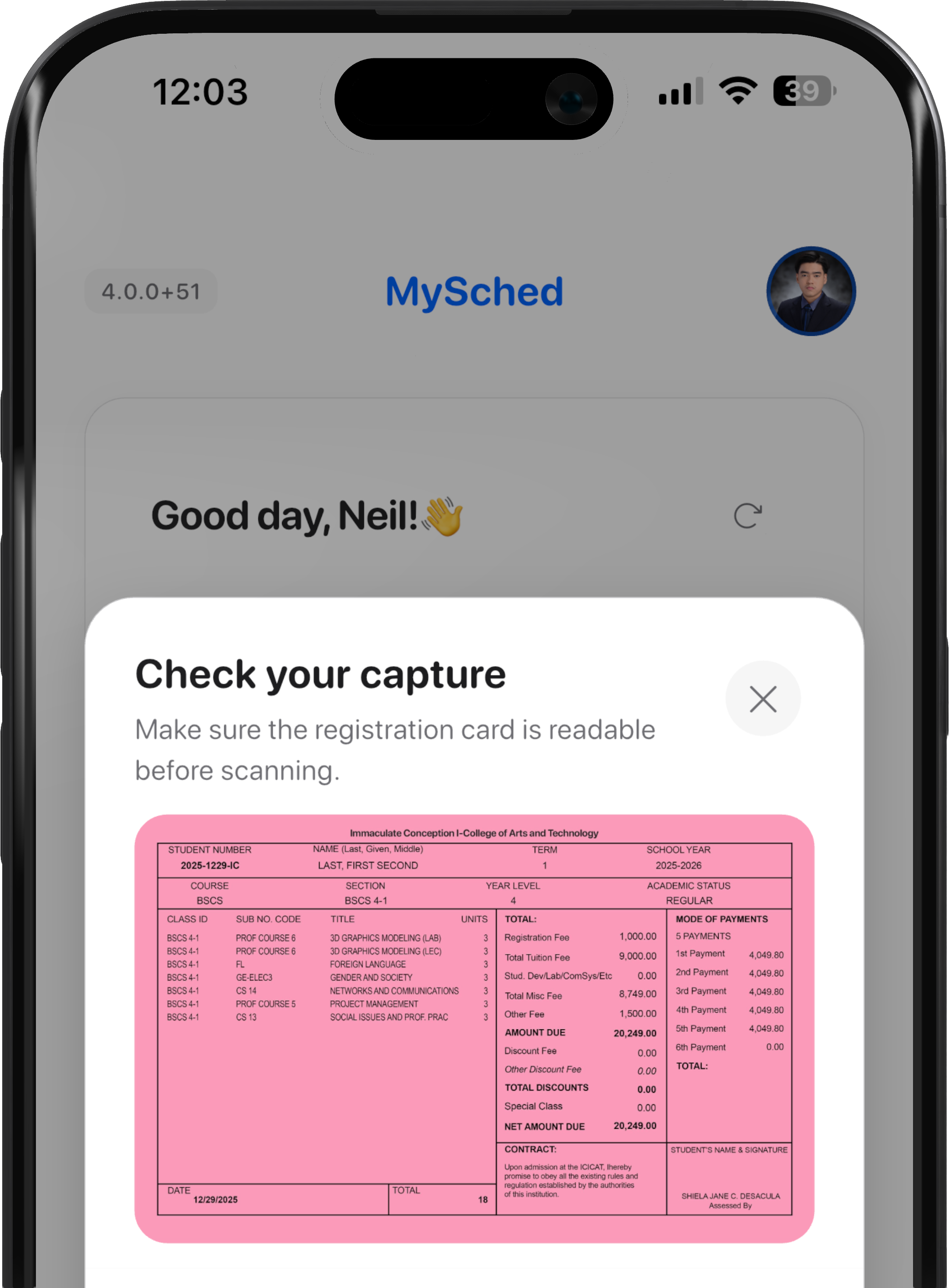 MySched: Check your capture screen